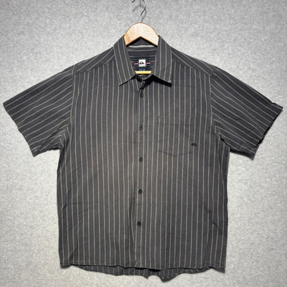 Quiksilver Mens Short Sleeve Button Down Pinstripe Shirt Grey Cotton Medium